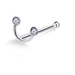 Smiley with Stones Silver Bone Nose Stud NSKD-662